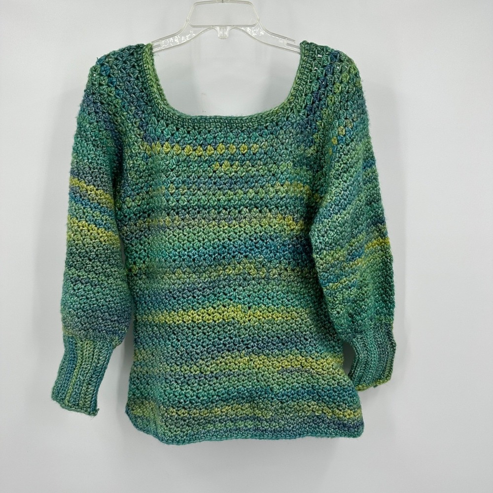 Womens Boho Handmade Crochet Sweater Sz L Festival Colorful Earthy Hippie Artsy